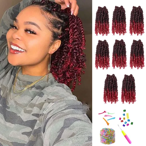 Miniatura 24 de Cabello de Ganchillo Pre-Retorcido Passion Twist para Mujeres Negras y Niños, Cabello Passion Twist Pre-Enrollado Trenzas Bohemias 4 Pulgadas 8