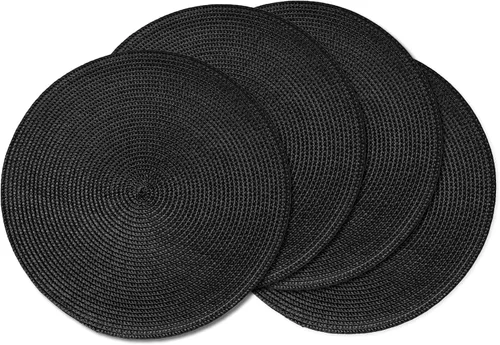 Miniatura 19 de AHHFSMEI Juego de 6 manteles individuales redondos trenzados de 15 pulgadas para mesas de comedor, tejido natural, resistentes al calor, color azul