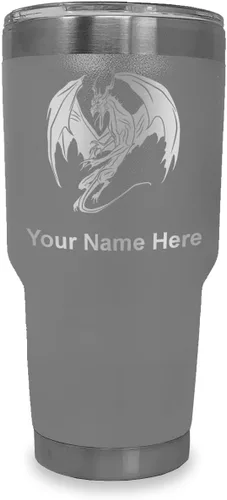 Miniatura 37 de LaserGram Vaso aislado al vacío de 20 onzas, dragón, grabado personalizado incluido (negro)