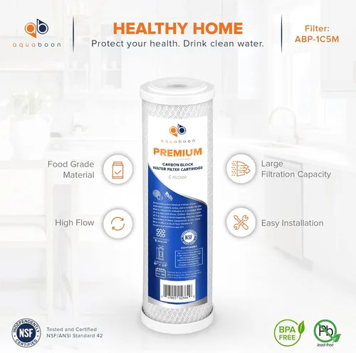 Miniatura 4 de Aquaboon Filtro de agua de bloque de carbono prémium de 1 micrón, 10 x 2.5 pulgadas, paquete de 6 filtros CTO para toda la casa para sistemas