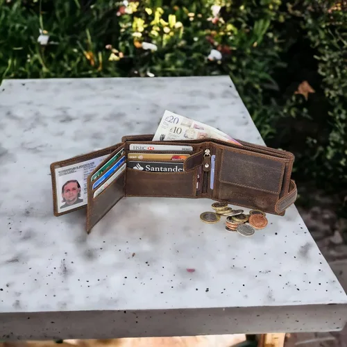 Miniatura 3 de StarHIDE - Cartera de piel con bloqueo RFID para hombre, con ventana de identificación y monedero, color marrón