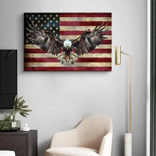 Miniatura 5 de Decoración de pared con bandera estadounidense, decoración de águila calva, decoración del Día de la Independencia, decoración militar, bandera