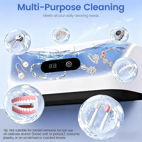 Miniatura 7 de Limpiador ultrasónico de joyas, máquina de limpieza ultrasónica de 49 KHz para joyas, gafas, anillos, correa de reloj, retenedor de dentaduras