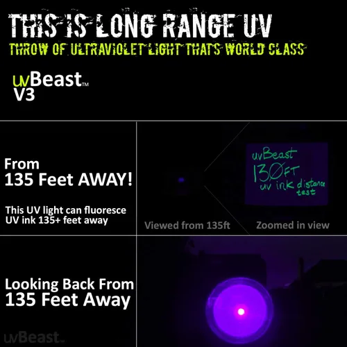 Miniatura 5 de uvBeast V3 385-395nm Linterna UV de luz negra - LEDs de banda ancha triple mejorados de alta potencia, mejores para uso profesional/comercial