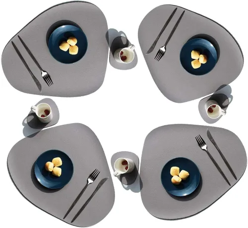 Miniatura 3 de Juego de 2 manteles individuales y 2 posavasos de doble cara de cuero redondos de color para mesa de comedor, resistentes al calor, antideslizantes