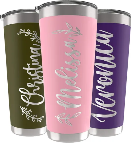 Miniatura 20 de Vasos delgados personalizados con tapa, regalos para ella de 20 onzas, rosa intenso, 12 diseños, vaso grabado personalizado con nombre, tazas Rosa