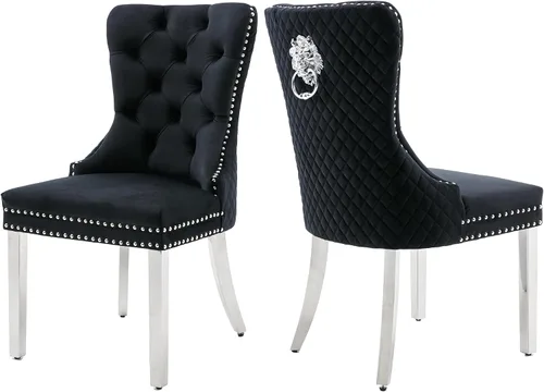 Miniatura 24 de Juego de 2 sillas de comedor de terciopelo Homedraft, colección Nikki para comedor con patas doradas de acero inoxidable y anillo de tirador