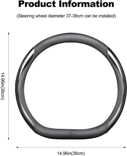Miniatura 6 de Ergocar Fundas para volante, tipo D, de fibra de carbono, cubierta de volante de cuero, forro de malla antideslizante, adecuado para volante de 15