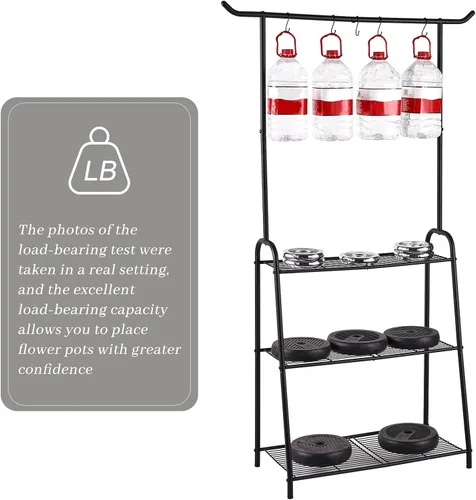 Miniatura 9 de Kitsanery Soporte para plantas para interiores y exteriores, soportes de metal para múltiples plantas, estante colgante de 3 niveles de alto, Negro