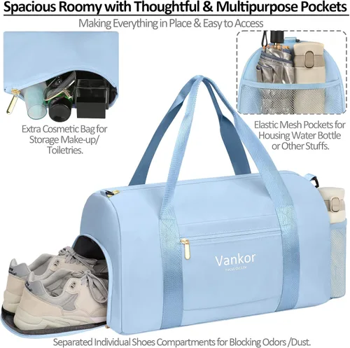Miniatura 3 de Bolsa de gimnasio para mujer con compartimento para zapatos, impermeable, bolsa de lona deportiva para viajes, fin de semana, llevar en la playa
