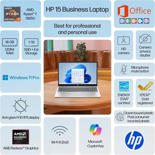 Miniatura 2 de HP Laptop para 2025-2026 Hogar Estudiante Negocio, MS Office de por vida, computadora AI, FHD de 15.6 pulgadas, AMD Ryzen 7, 16 GB de RAM
