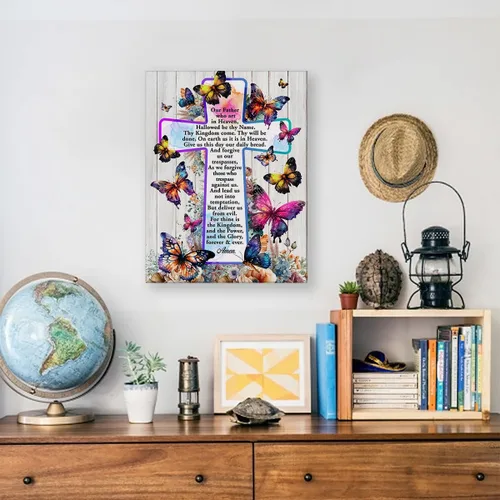 Miniatura 5 de Póster cristiano motivacional inspirador, arte de pared para decoración del hogar, positivo del Señor, mariposas florales, cruz, lienzo impreso