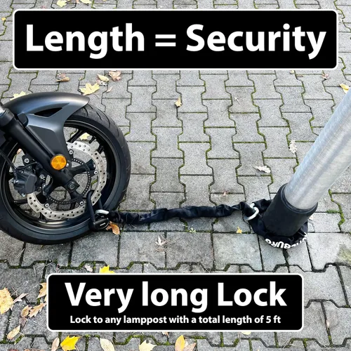 Miniatura 4 de KOHLBURG Cerradura de cadena de seguridad para motocicleta de 13 libras, 5 pies de largo con nuestro nivel de seguridad alemán más alto 15plus