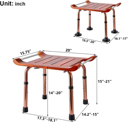 Miniatura 5 de Banco de ducha de teca para asiento interior de ducha, baño, sauna, para ancianos y discapacitados