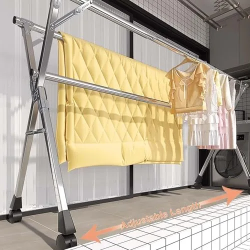 Miniatura 4 de Collapsible Stainless Steel Clothes Drying Rack – Adjustable & Foldable Laundry Rack with 20 Windproof Hooks – Space-Saving Garment Dryer for Indoor