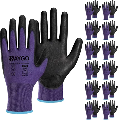 Miniatura 22 de KAYGO KG11PB - Guantes de seguridad con revestimiento delgado de poliuretano, tejido sin costuras, agarre suave en palma y dedos, para trabajo Verde