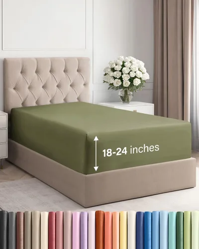 Miniatura 21 de Sábana bajera ajustable extra profunda tamaño completo – Sábana bajera individual de lujo para hotel únicamente – Se adapta fácilmente a colchones