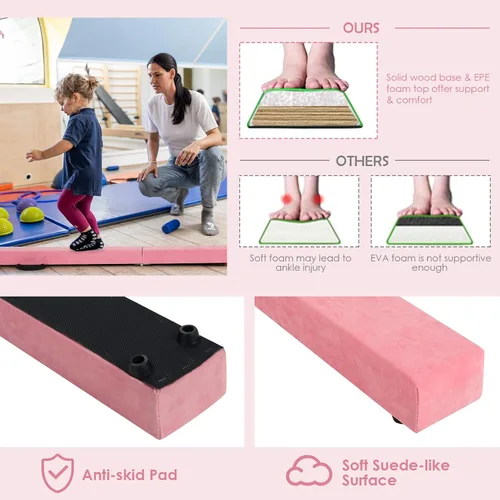 Miniatura 4 de Giantex Haz de equilibrio de 7/8/9 pies, haz de gimnasia plegable con asas de transporte, base de goma antideslizante para niños, haz de gimnasia