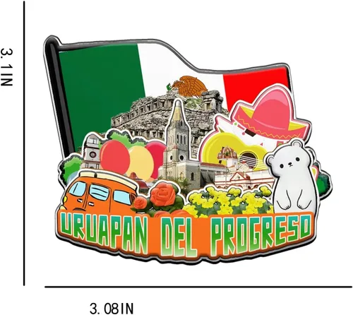Miniatura 3 de Uruapan del Progreso - Imán para nevera con imán de México en 3D, monumentos de madera, recuerdos coleccionables, decoración hecha a mano -2117