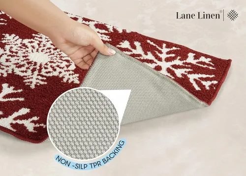 Miniatura 5 de LANE LINEN Juego de alfombras de baño premium de copos de nieve navideños, 2 piezas, extra suaves y absorbentes, lavables a máquina, antideslizantes
