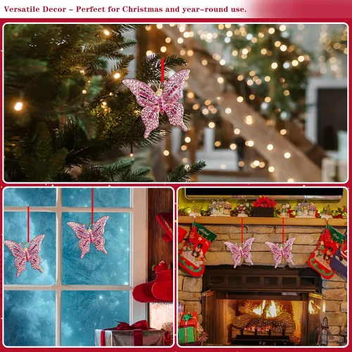 Miniatura 5 de WhatSign Adorno de Navidad de mariposa 2025 – Adornos colgantes brillantes de monarca para decoración de árbol de Navidad, regalos de recuerdo