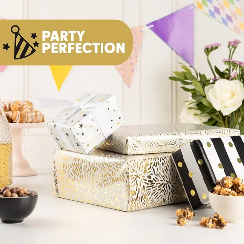 Miniatura 2 de Hojas de Papel de Regalo - Elegante Envoltorio de Regalo, Papel de Regalo Dorado y Blanco Elegante para Hombres o Mujeres, 14 Hojas de Papel