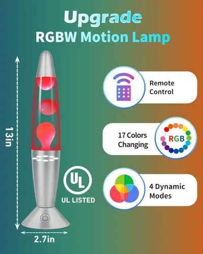 Miniatura 3 de Lámpara de Movimiento Líquida de 17 Colores con Control Remoto: Luz Nocturna LED de 34.3 cm para Niños y Adultos - Lámpara de Mesa Relajante