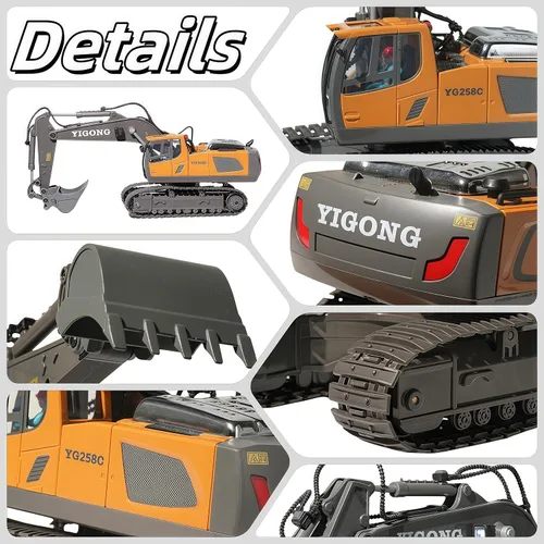 Miniatura 4 de Excavadora RC con luces y sonido, vehículos de construcción, juguetes de 11 canales, control remoto, equipo pesado, juguete para adultos, niños