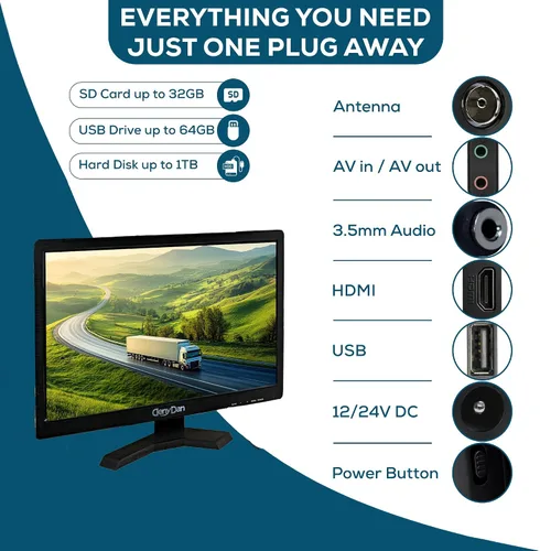 Miniatura 4 de Televisor portátil de 22 pulgadas de 12 V/24 V (Full HD 1080P 60Hz) para camión, RV y campamento – Sintonizador digital ATSC, Dolby Digital Plus