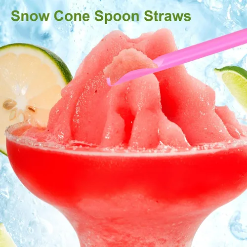 Miniatura 4 de SHERCHPRY 150 popotes desechables de cuchara para bebidas de granizado y cono de nieve, pajitas de cuchara de plástico para batidos de leche, tazas