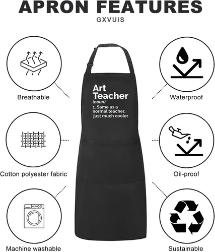 Miniatura 5 de Art Teacher Apron for Women Art Lovers Waterproof Adjustable Bib 2 Pockets Kitchen Cooking Apron Artist Mentor Gift Black