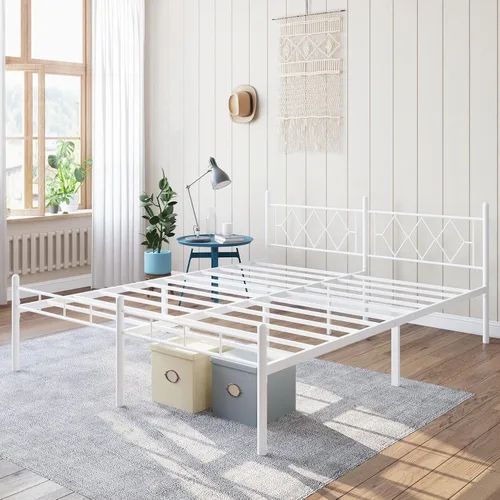 Miniatura 9 de Base de cama tamaño King de 14 pulgadas, no necesita somier, plataforma de metal con cabecero y piecero, soporte de listones resistentes, fácil