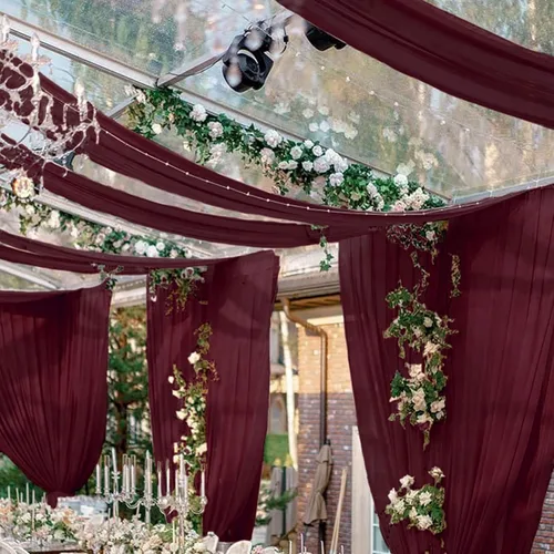 Miniatura 17 de FUHSY Cortinas de techo para arco de boda, tela drapeada, tela de gasa, cortinas de gasa burdeos para telón de fondo, 5 x 20 pies, 2 paneles