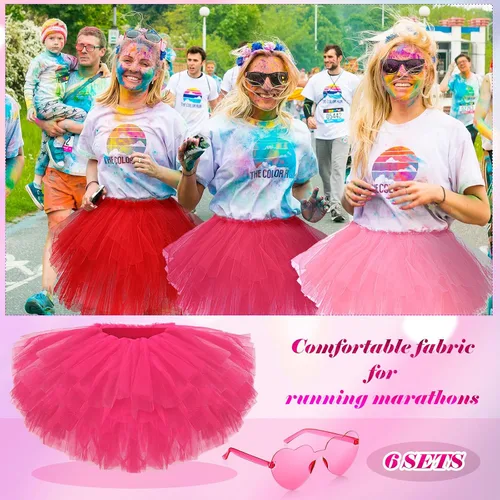 Miniatura 6 de Handepo 12 piezas de falda tutú y lentes de sol en forma de corazón, tutú de tul de 5 capas para mujeres y niñas, disfraz de baile de fiesta