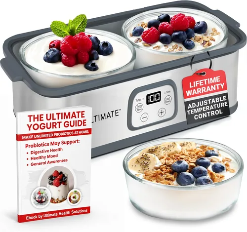 Ultimate Yogurt probiótico con control ajustable de tiempo y temperatura, hace billones de probióticos para una mejor salud intestinal, dos