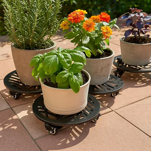 Miniatura 8 de 1 paquete de 30 cm de gran organizador de plantas de metal con 3 ruedas de PU metálicas, soporte rodante para plantas con ruedas para interiores