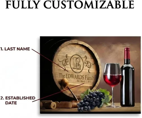Miniatura 4 de MuralMax Lienzo decorativo personalizado para pared, diseño de barril de vino del valle de Napa, regalos para padres, abuelos, recién casados