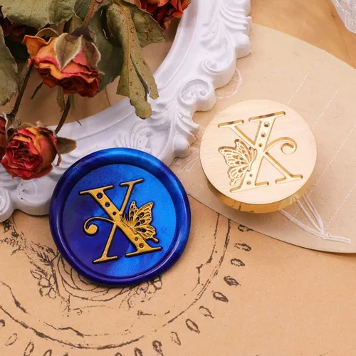 Miniatura 8 de SWANGSA Sello de cera con letra inicial del alfabeto X, sello vintage elegante de mariposa para invitación de fiesta de boda, envoltura de regalo