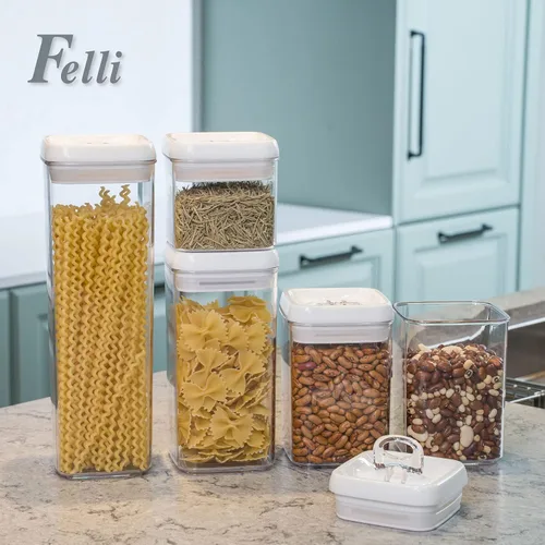 Miniatura 8 de Felli Flip Tite Contenedor de almacenamiento con tapa de 4 pulgadas con anillo hermético en la parte superior, juego de tarros de acrílico apilables