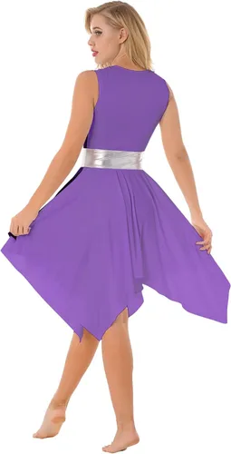 Miniatura 138 de easyforever Vestido de baile sin mangas con bloques de color para mujer, alabanza litúrgica, ropa de baile lírico, vestido de bata de adoración