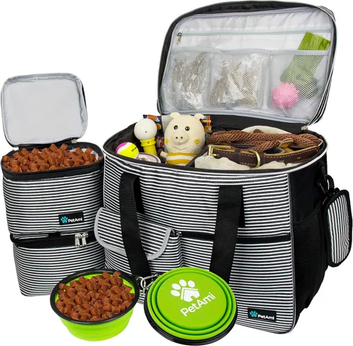 Miniatura 23 de PetAmi Bolsa de viaje para perros, organizador de bolsas de viaje para mascotas, bolsa de viaje de comida para perros con contenedor de comida