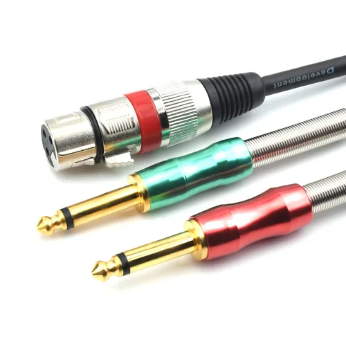 Miniatura 3 de XLR hembra a 0.250 in 1/4 pulgadas mono macho audio Y cable divisor en Y, doble 0.250 in 1/4" macho a XLR hembra 3Pin micrófono convertidor de audio