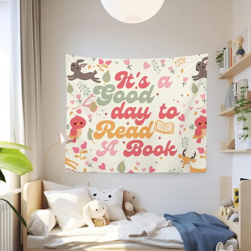 Miniatura 3 de MNASAIOO Tapiz de pared para colgar en el aula con texto en inglés "It's A Good Day to Read A Book", tapiz de pared para niños, amantes