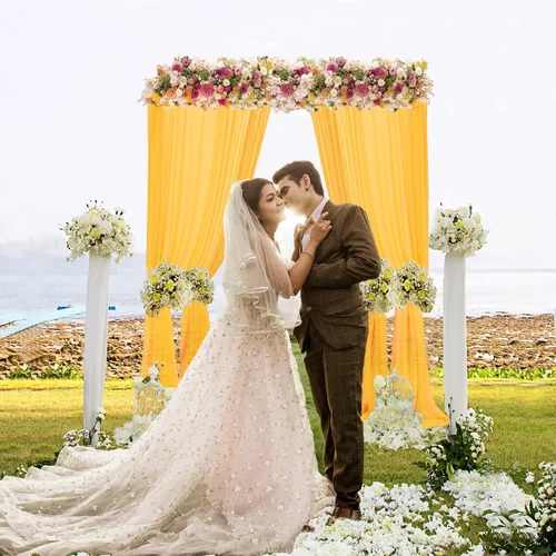 Miniatura 21 de DUOBAO Cortina de gasa naranja transparente de 10 pies, 2 paneles de 29 x 120 pulgadas, cortinas de tela de gasa para ceremonia de boda, cortinas