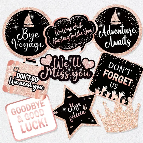 Miniatura 5 de Kit de suministros de decoración de fiesta de despedida de oro rosa, pancarta con texto en inglés "Will Miss You", decoración de remolinos colgantes