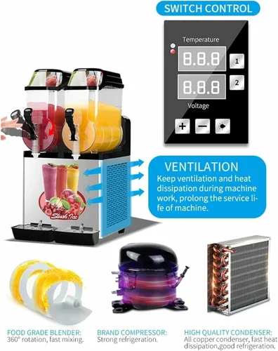 Miniatura 2 de Máquina para hacer hielo en granizado de 12/24/36L, máquina comercial para hacer jugos granizados, máquina de bebidas congeladas de batido de Rojo