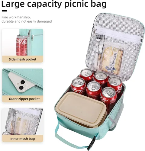 Miniatura 4 de Lovoeo Lonchera Bolsa de almuerzo para hombres mujeres Lonchera aislada Bolsas de almuerzo para Trabajo Picnic Viajes (azul bebé)