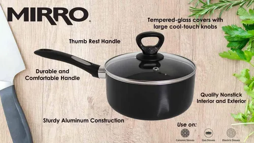 Miniatura 9 de Mirro A7972484 Get A Grip - Cacerola antiadherente de aluminio de 3 cuartos con tapa de vidrio, utensilios de cocina, color negro