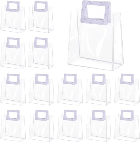Yolyoo Paquete de 15 bolsas de regalo transparentes con asas blancas, bolsas de plástico de PVC transparentes para envolver regalos, bolsas de