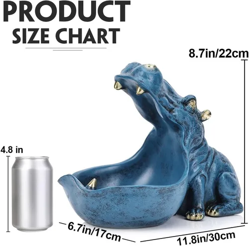 Miniatura 2 de Figurita de hipopótamo de resina para dulces y cuenco para llaves - Estatua única de hipopótamo de resina para decoración de escritorio de oficina
